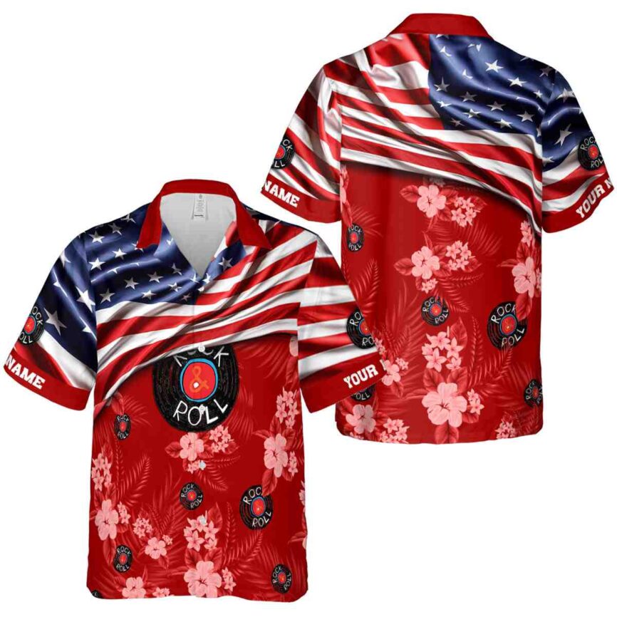 Customized Rock And Roll US Flag Themed Hawaiian Shirt Premium grade