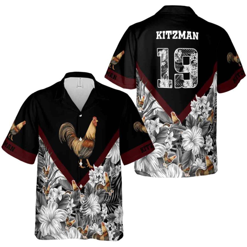 Customized Rooster Bold Floral Number Hawaiian Shirt Premium grade