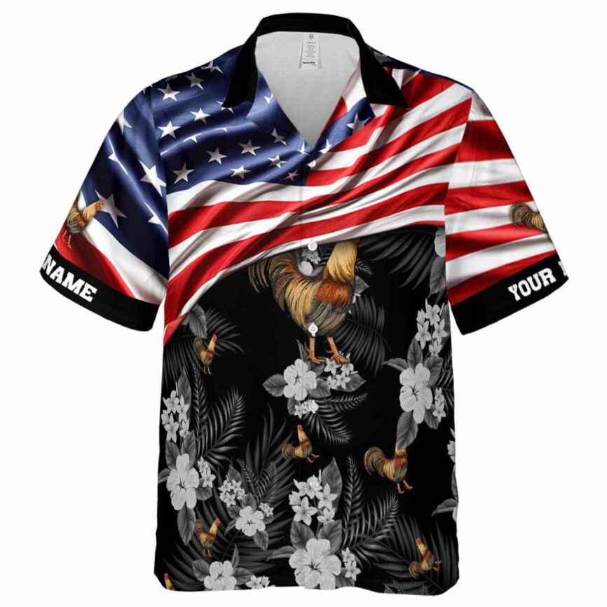 Customized Rooster US Flag Themed Hawaiian Shirt Fashion forward