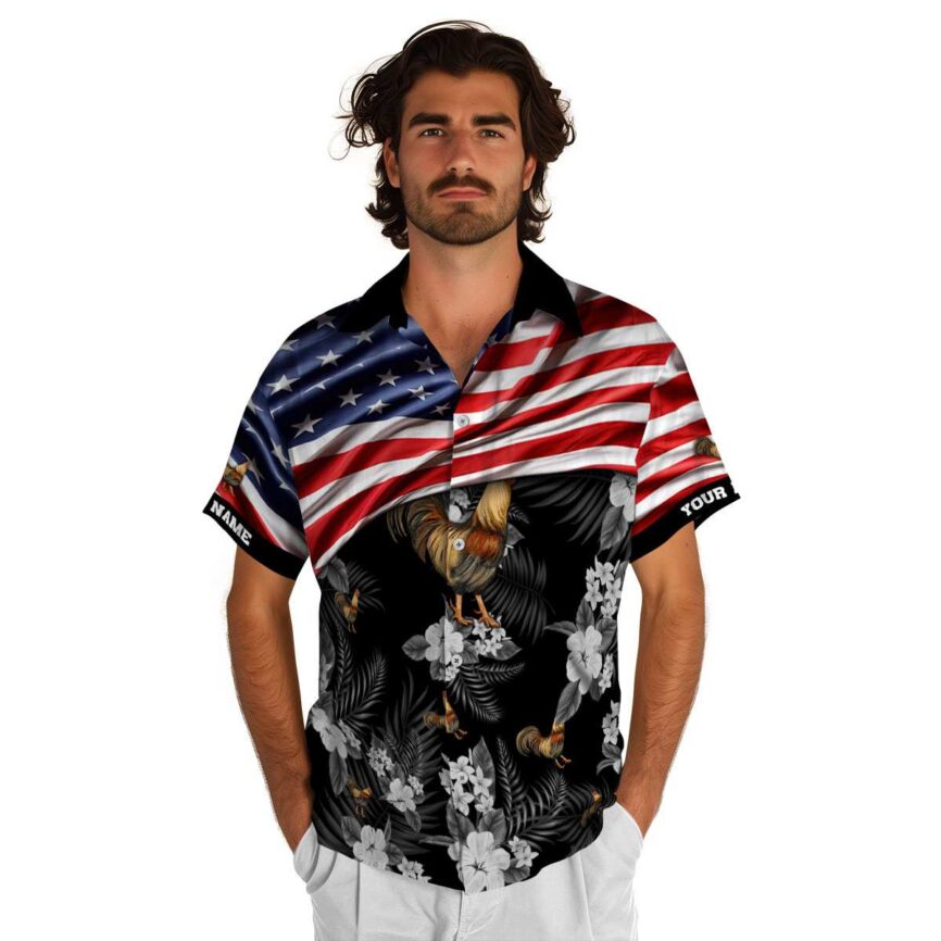 Customized Rooster US Flag Themed Hawaiian Shirt New Arrival