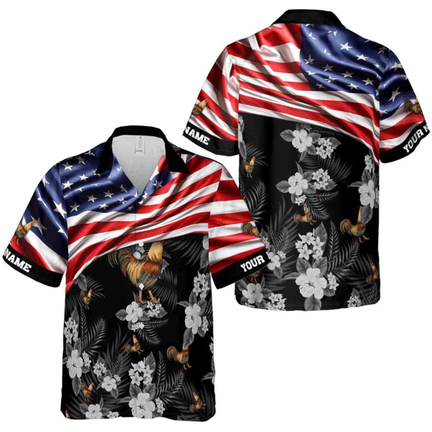 Customized Rooster US Flag Themed Hawaiian Shirt Premium grade