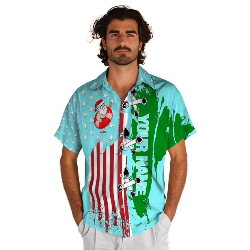 Customized Santa Flag Stitches Hawaiian Shirt New Arrival
