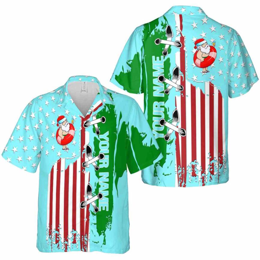 Customized Santa Flag Stitches Hawaiian Shirt Premium grade