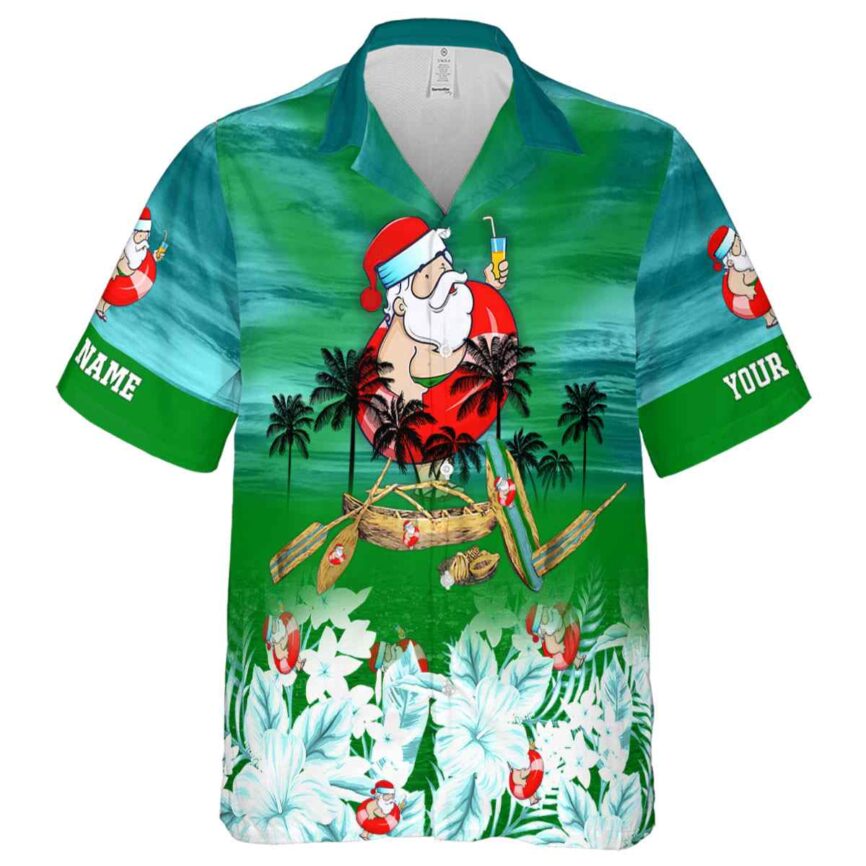 Customized Santa Sunset Beach Canoe Hawaiian Shirt Fashion forward