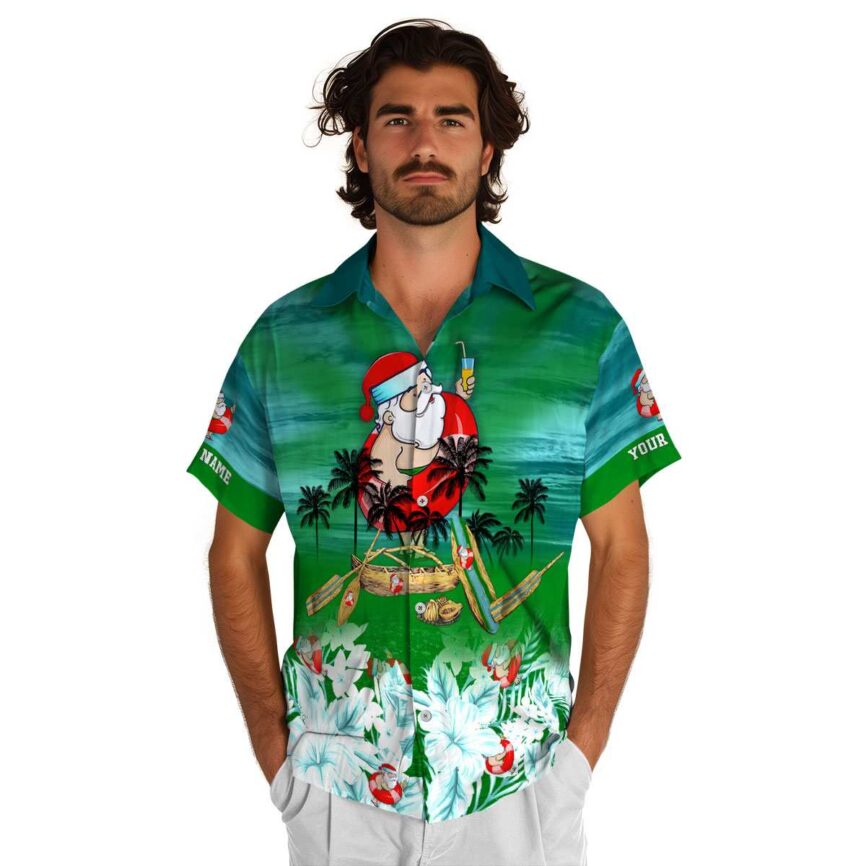 Customized Santa Sunset Beach Canoe Hawaiian Shirt New Arrival