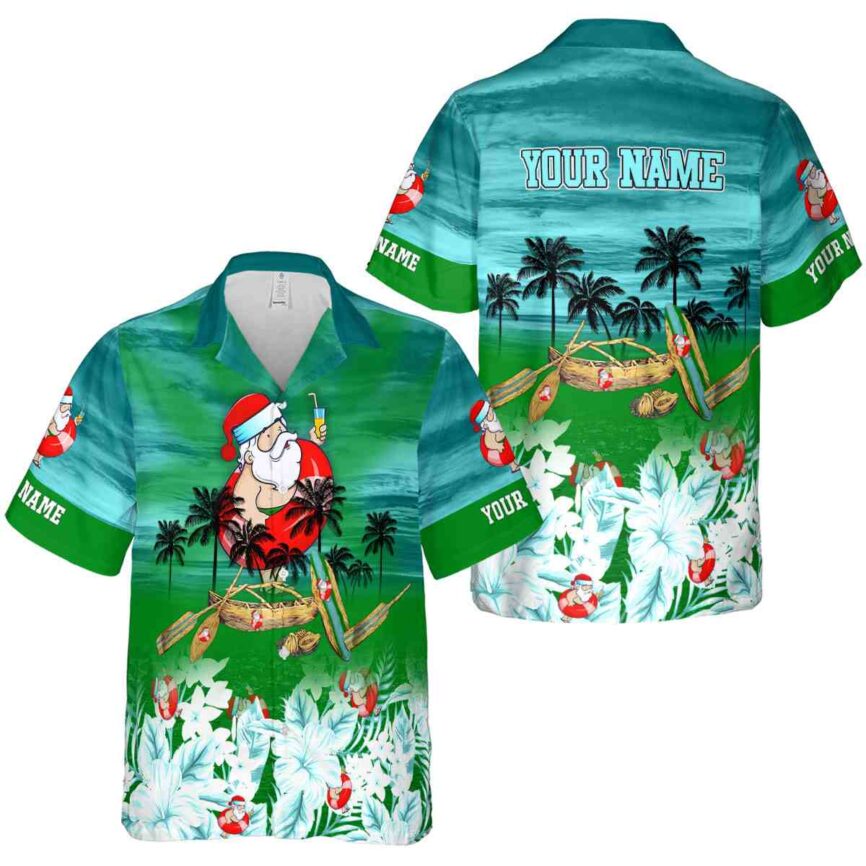 Customized Santa Sunset Beach Canoe Hawaiian Shirt Premium grade