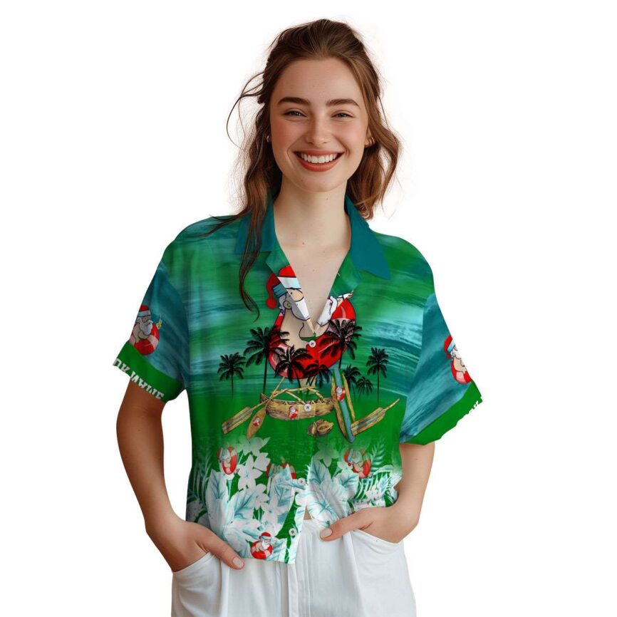 Customized Santa Sunset Beach Canoe Hawaiian Shirt Top rated