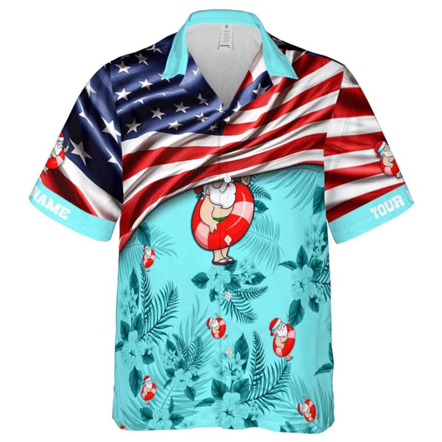 Customized Santa US Flag Themed Hawaiian Shirt Fashion forward