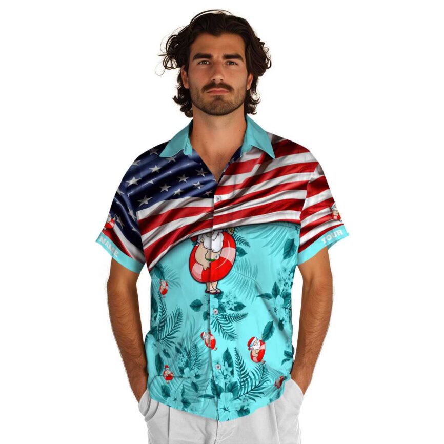 Customized Santa US Flag Themed Hawaiian Shirt New Arrival