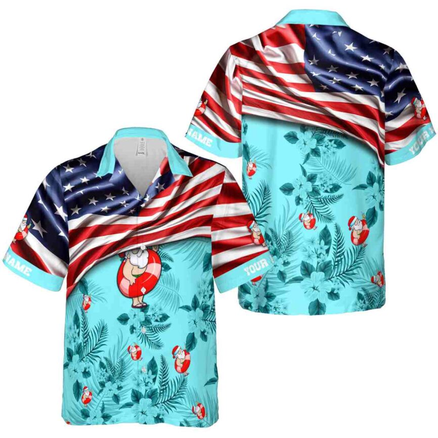 Customized Santa US Flag Themed Hawaiian Shirt Premium grade