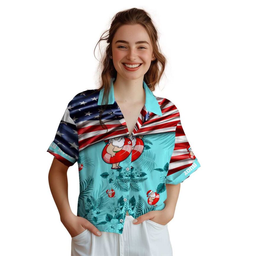 Customized Santa US Flag Themed Hawaiian Shirt Top rated