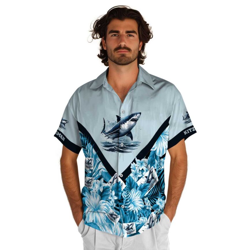 Customized Shark Bold Floral Number Hawaiian Shirt New Arrival