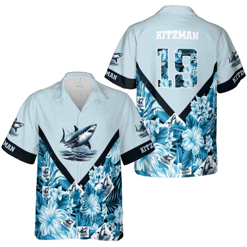 Customized Shark Bold Floral Number Hawaiian Shirt Premium grade