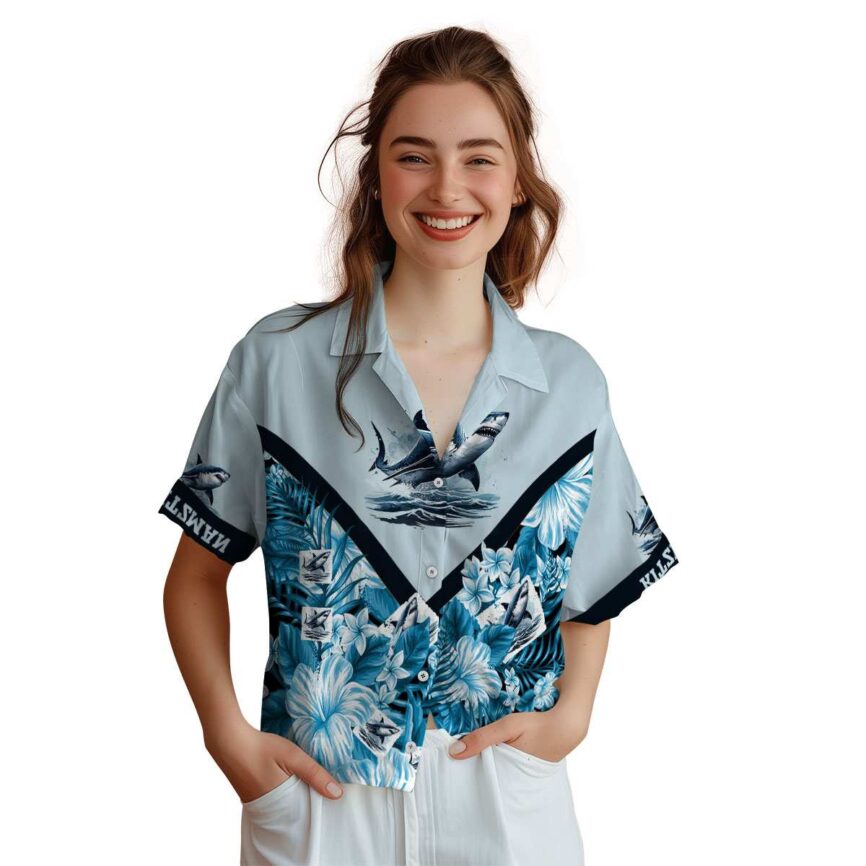 Customized Shark Bold Floral Number Hawaiian Shirt Top rated