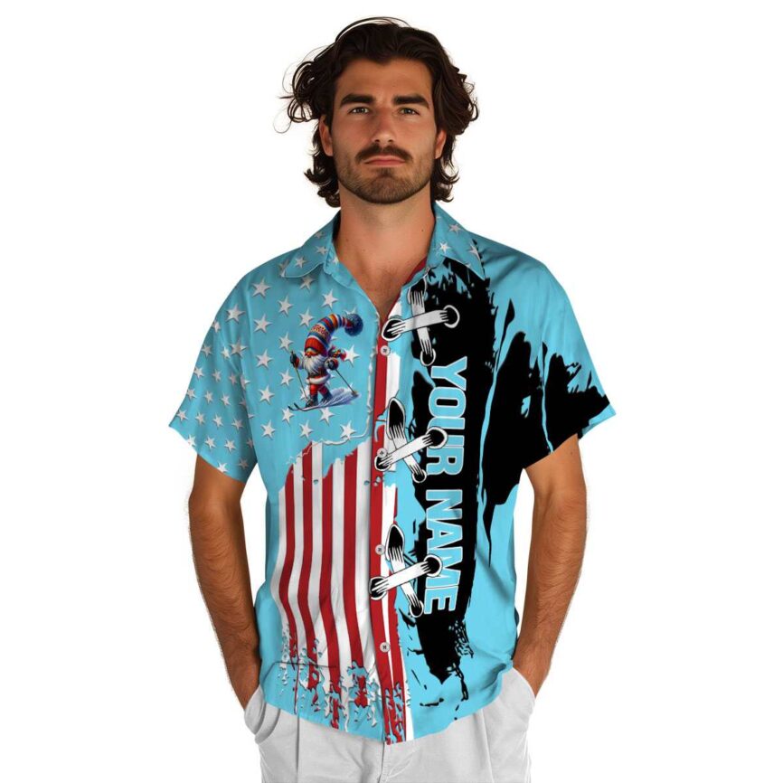 Customized Skiing Flag Stitches Hawaiian Shirt New Arrival