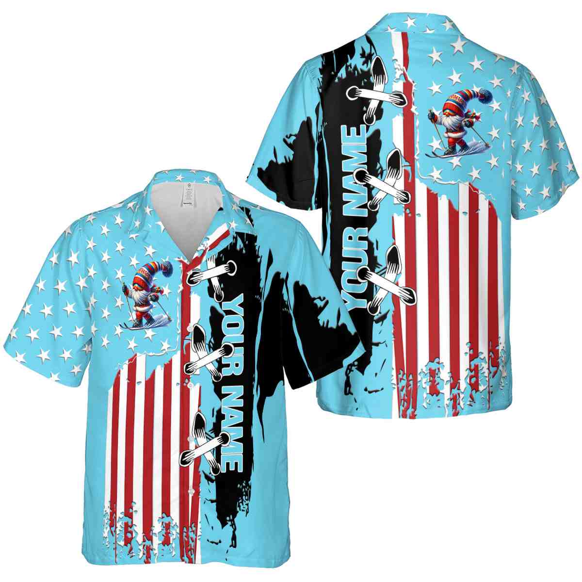 Customized Skiing Flag Stitches Hawaiian Shirt Premium grade Customized Skiing Flag Stitches Hawaiian Shirt Premium grade