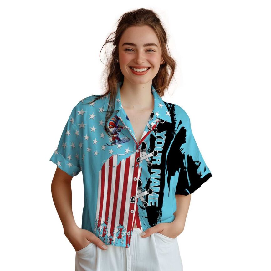Customized Skiing Flag Stitches Hawaiian Shirt Top rated