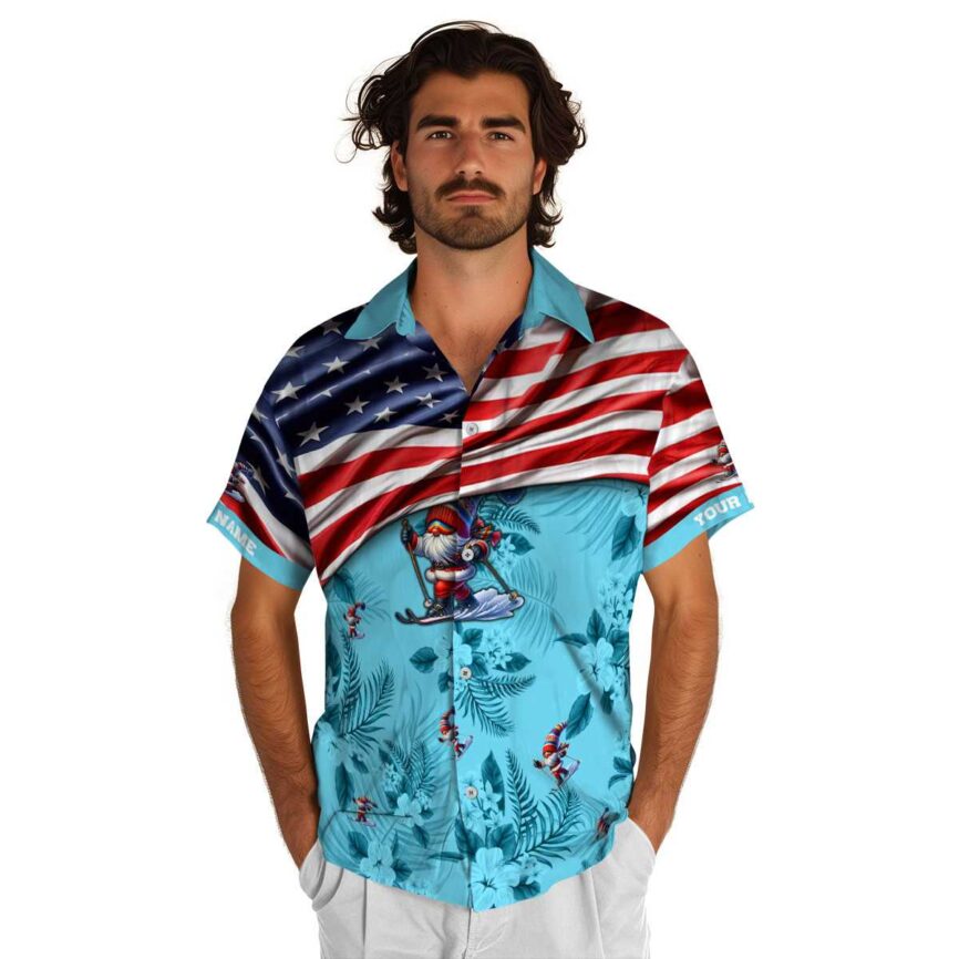 Customized Skiing US Flag Themed Hawaiian Shirt New Arrival