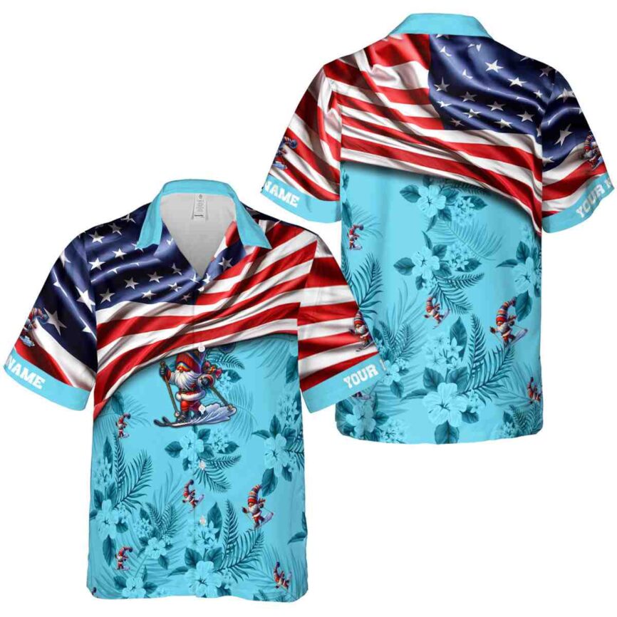 Customized Skiing US Flag Themed Hawaiian Shirt Premium grade