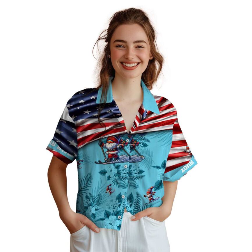 Customized Skiing US Flag Themed Hawaiian Shirt Top rated