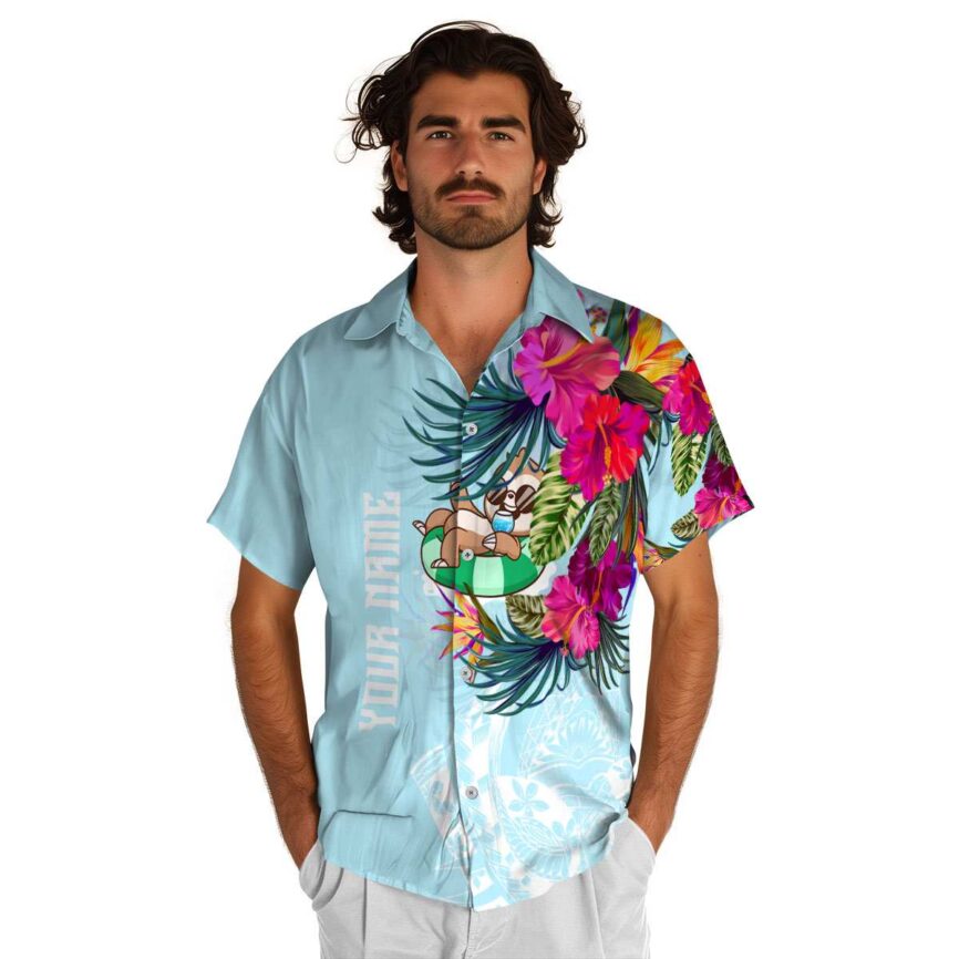 Customized Sloth Polynesian Flowers Hawaiian Shirt New Arrival