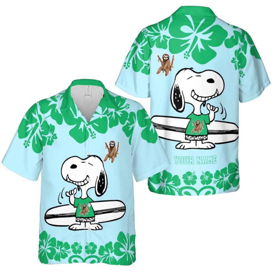 Customized Sloth Surfing Snoopy Hawaiian Shirt Premium grade