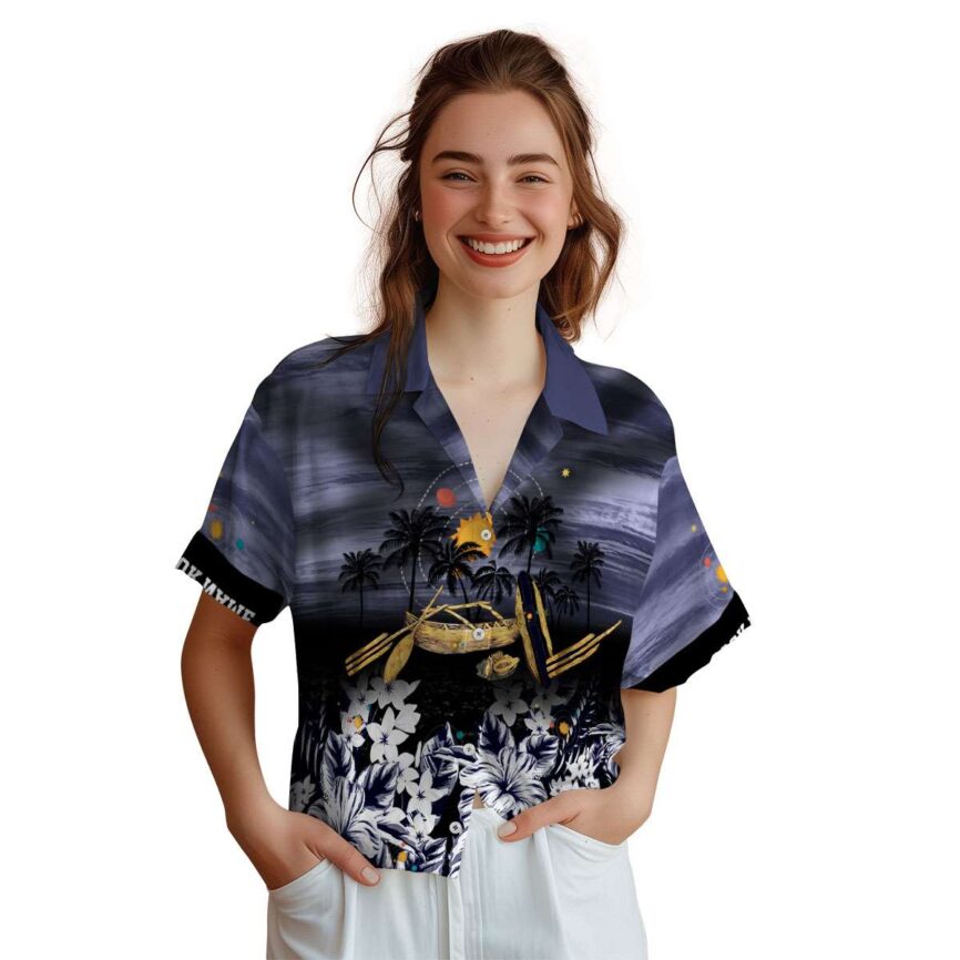 Customized Space Sunset Beach Canoe Hawaiian Shirt Top rated