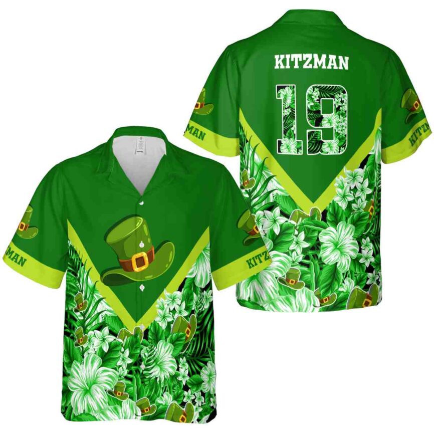 Customized St Patricks Day Bold Floral Number Hawaiian Shirt Premium grade