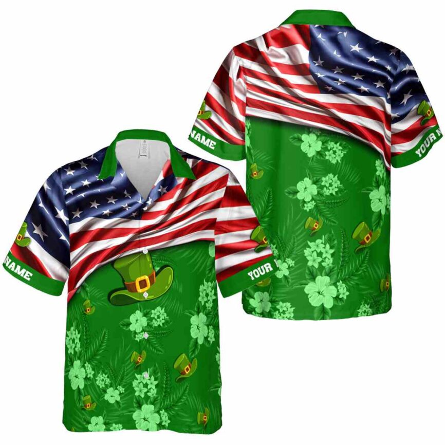 Customized St Patricks Day US Flag Themed Hawaiian Shirt Premium grade