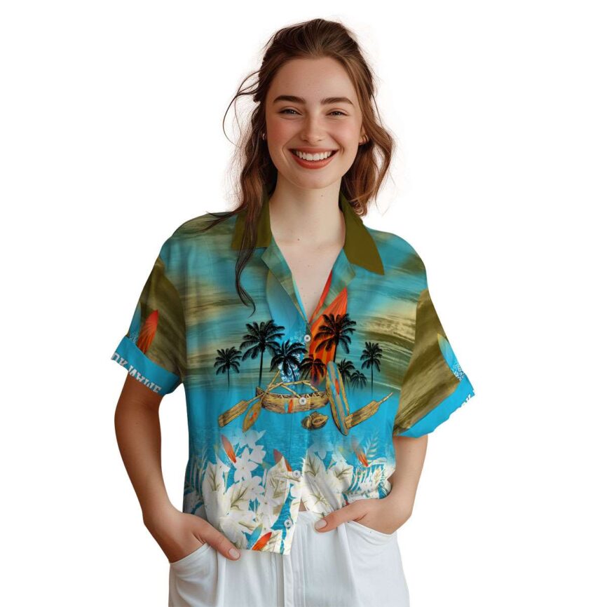 Customized Surf Sunset Beach Canoe Hawaiian Shirt Top rated