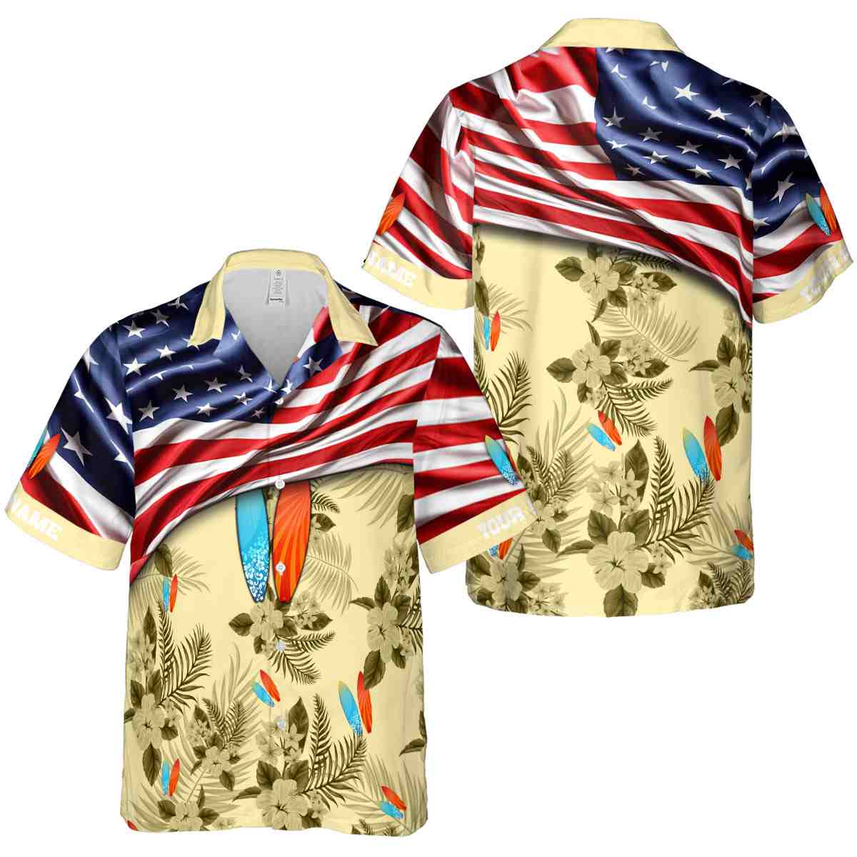 Customized Surf US Flag Themed Hawaiian Shirt Premium grade Customized Surf US Flag Themed Hawaiian Shirt Premium grade