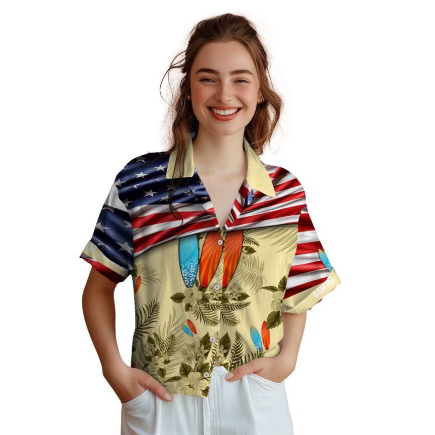 Customized Surf US Flag Themed Hawaiian Shirt Top rated