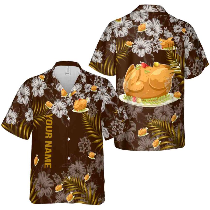 Customized Thanksgiving Hibiscus Pattern Hawaiian Shirt Premium grade