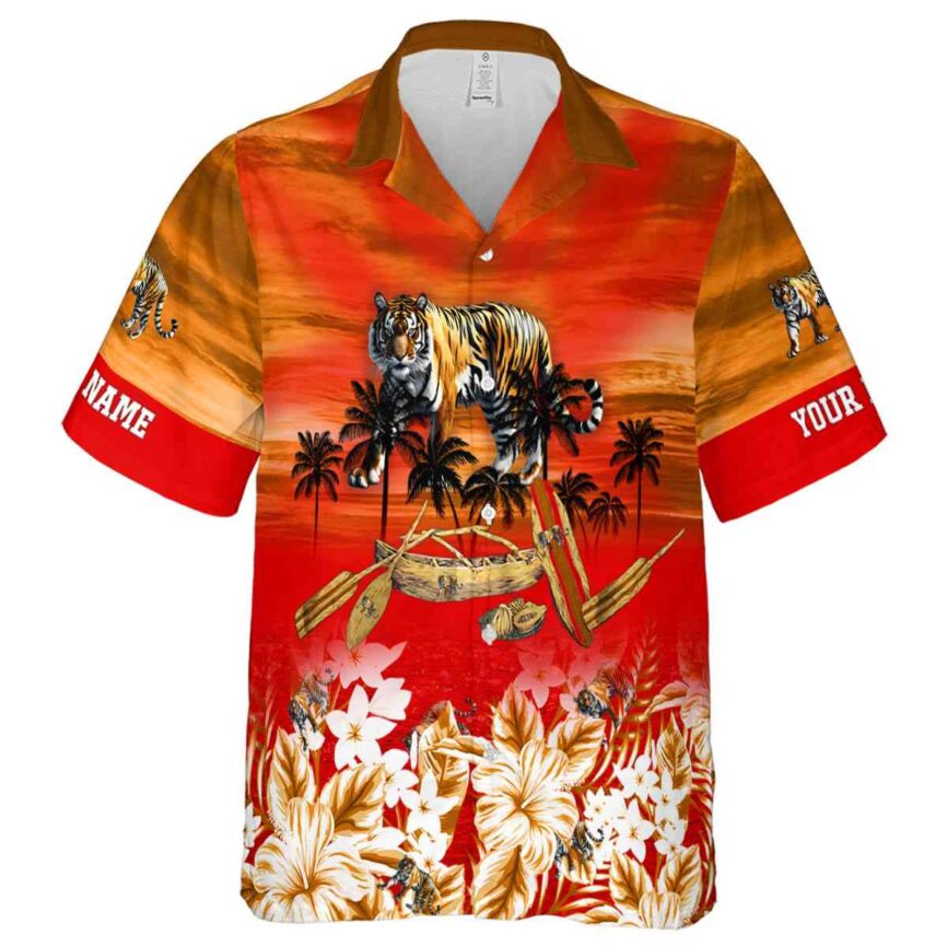 Customized Tiger Sunset Beach Canoe Hawaiian Shirt Fashion forward