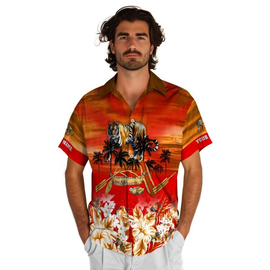 Customized Tiger Sunset Beach Canoe Hawaiian Shirt New Arrival