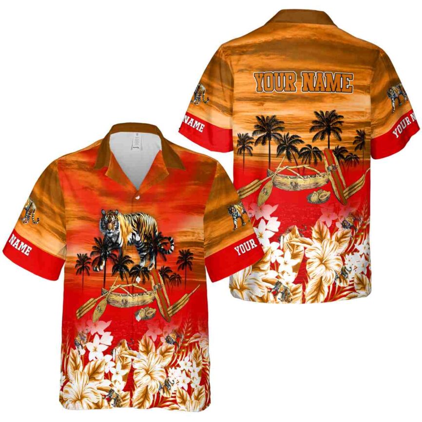 Customized Tiger Sunset Beach Canoe Hawaiian Shirt Premium grade
