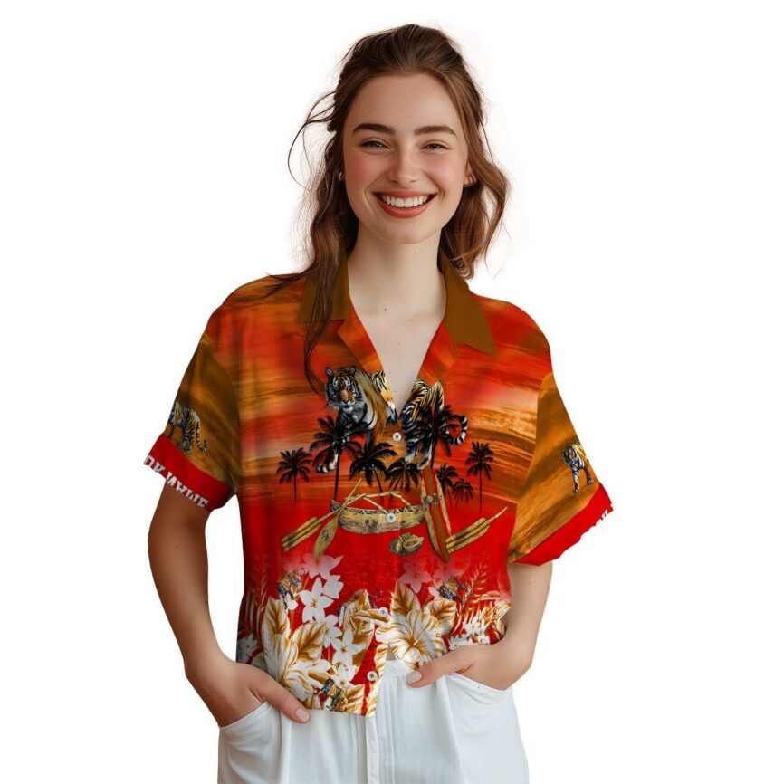 Customized Tiger Sunset Beach Canoe Hawaiian Shirt Top rated