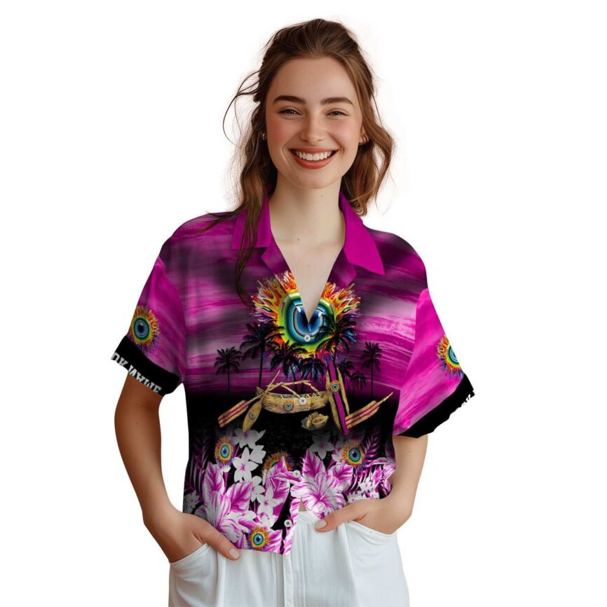 Customized Trippy Sunset Beach Canoe Hawaiian Shirt Top rated