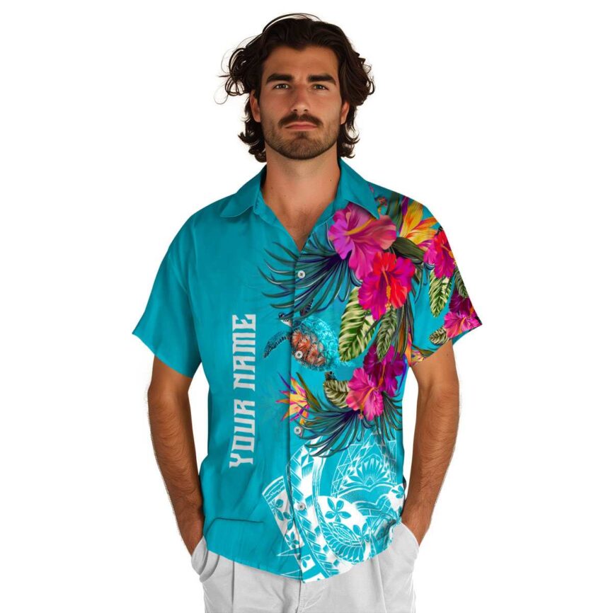 Customized Turtle Polynesian Flowers Hawaiian Shirt New Arrival