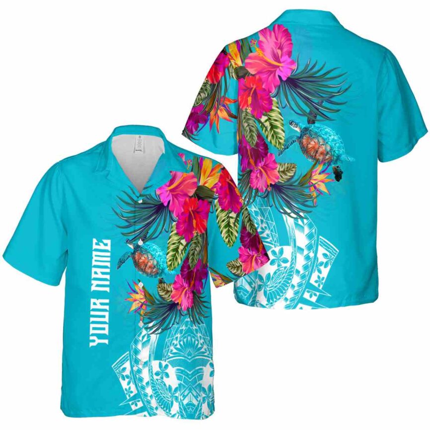 Customized Turtle Polynesian Flowers Hawaiian Shirt Premium grade