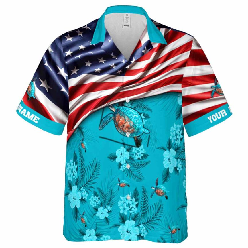 Customized Turtle US Flag Themed Hawaiian Shirt Fashion forward