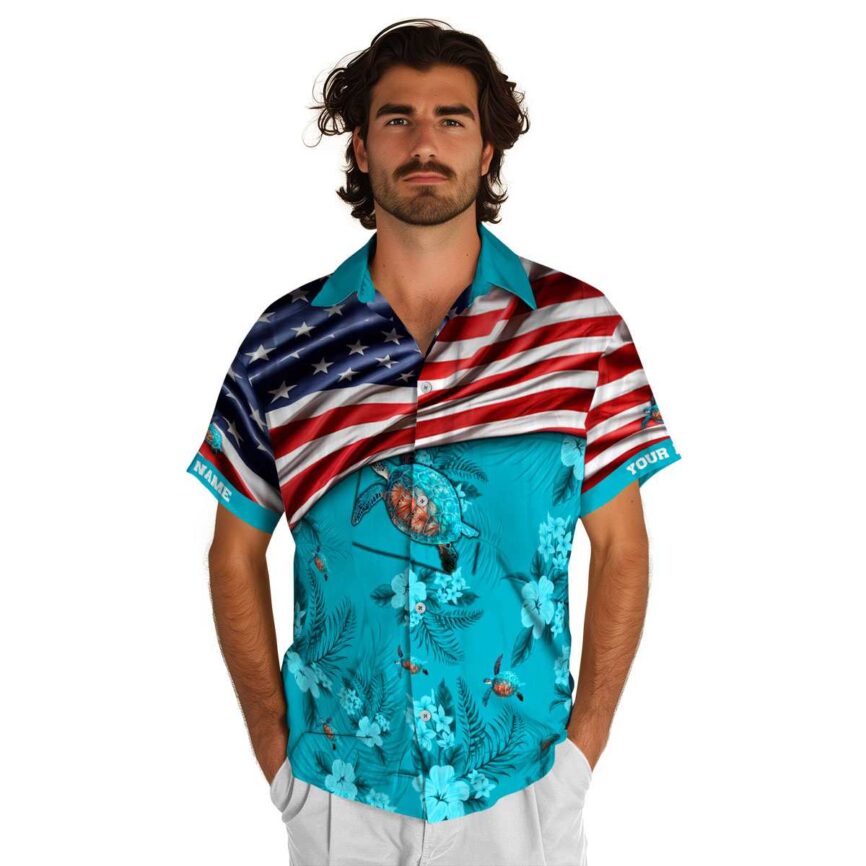 Customized Turtle US Flag Themed Hawaiian Shirt New Arrival