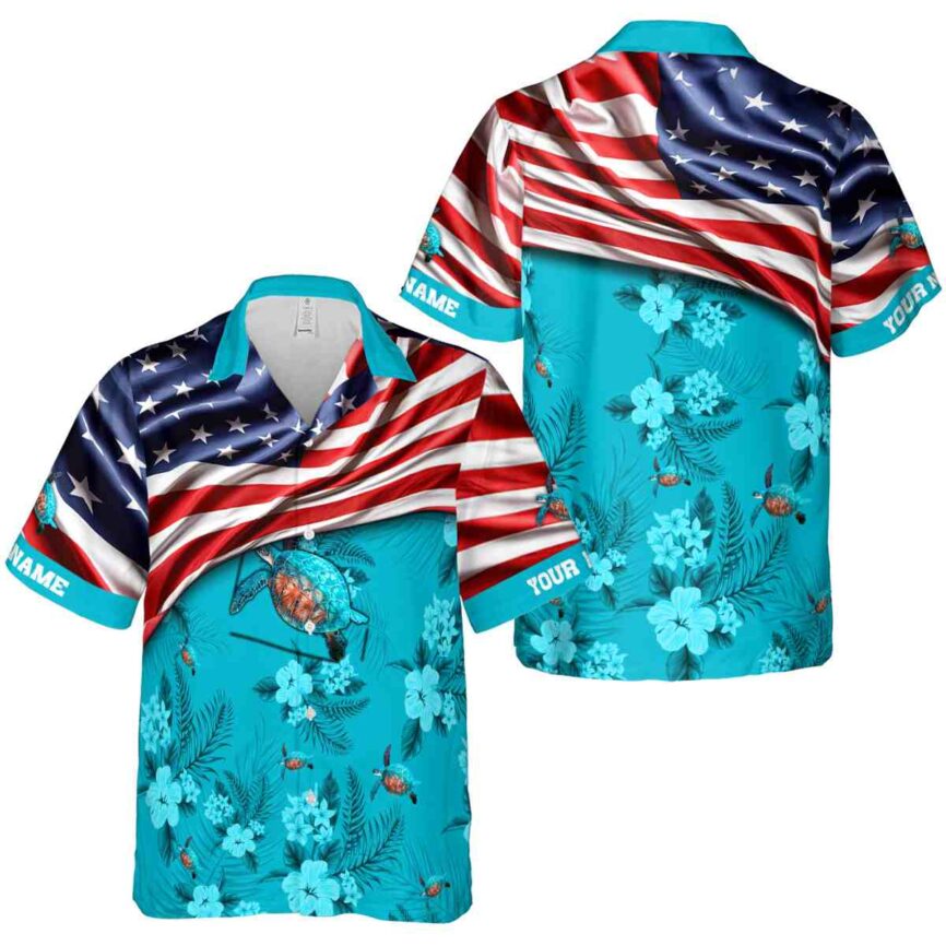 Customized Turtle US Flag Themed Hawaiian Shirt Premium grade