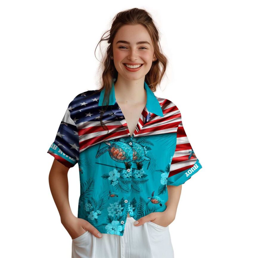 Customized Turtle US Flag Themed Hawaiian Shirt Top rated