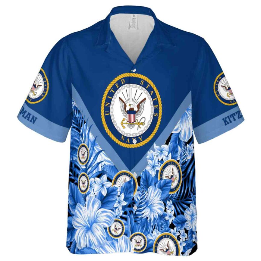 Customized US Navy Bold Floral Number Hawaiian Shirt Fashion forward