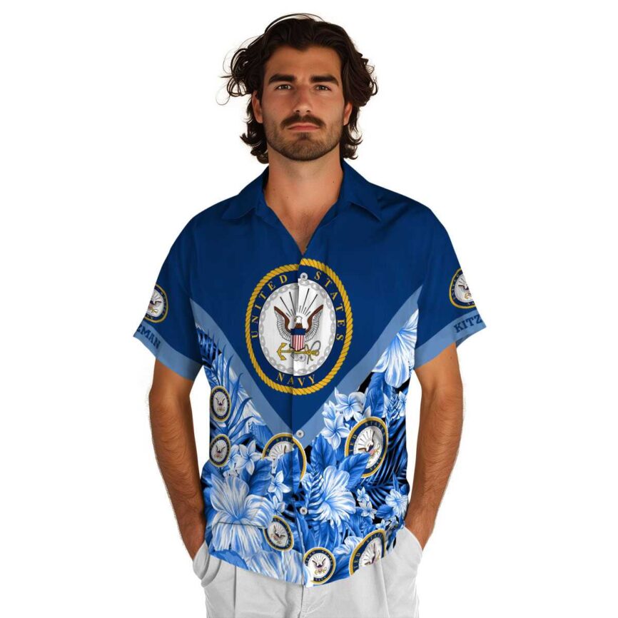 Customized US Navy Bold Floral Number Hawaiian Shirt New Arrival