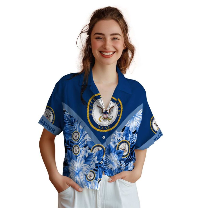 Customized US Navy Bold Floral Number Hawaiian Shirt Top rated