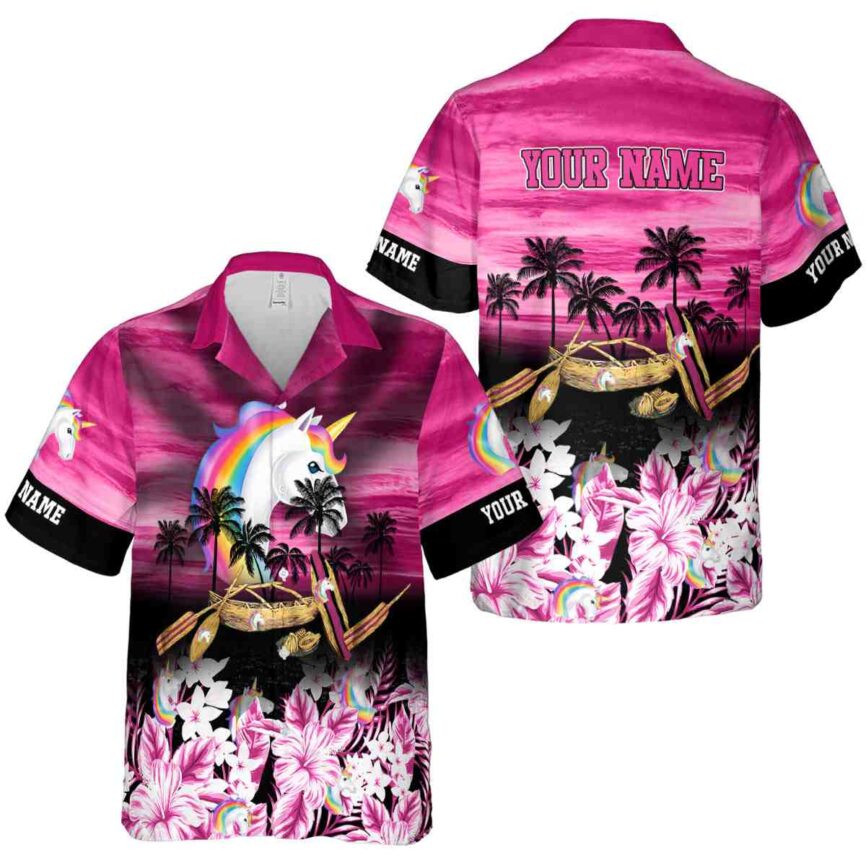 Customized Unicorn Sunset Beach Canoe Hawaiian Shirt Premium grade