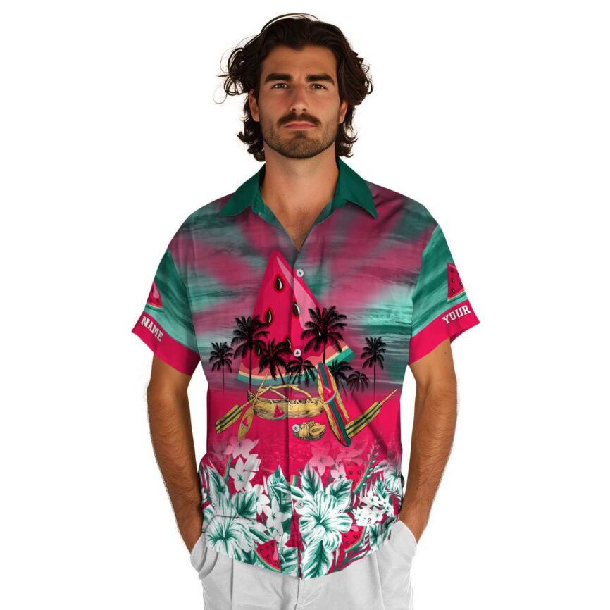 Customized Watermelon Sunset Beach Canoe Hawaiian Shirt New Arrival