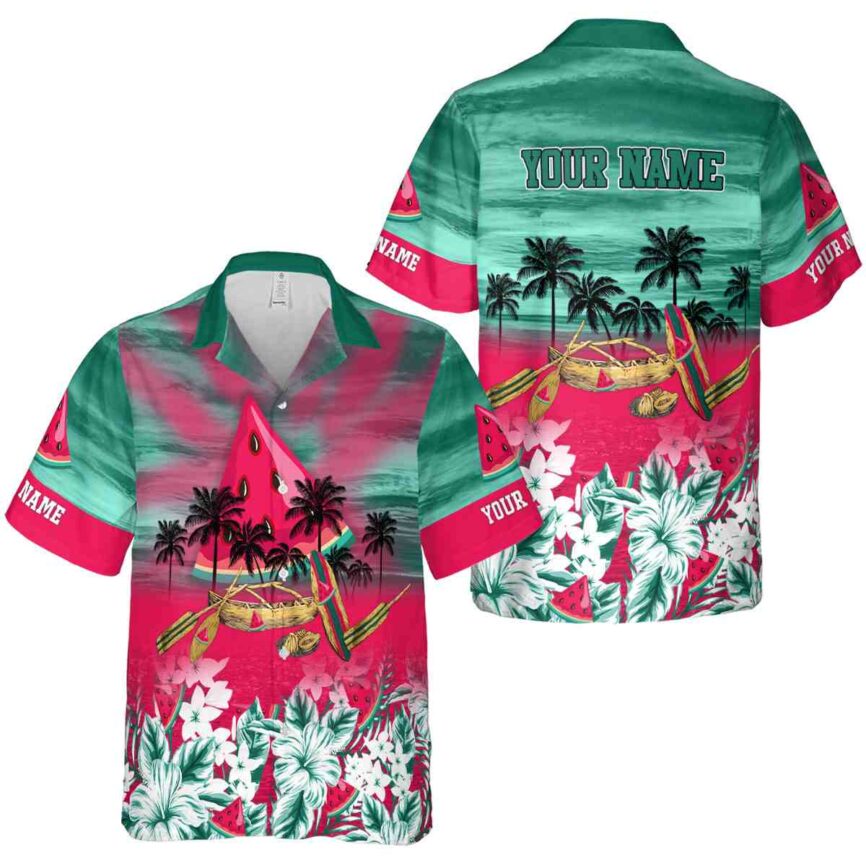 Customized Watermelon Sunset Beach Canoe Hawaiian Shirt Premium grade